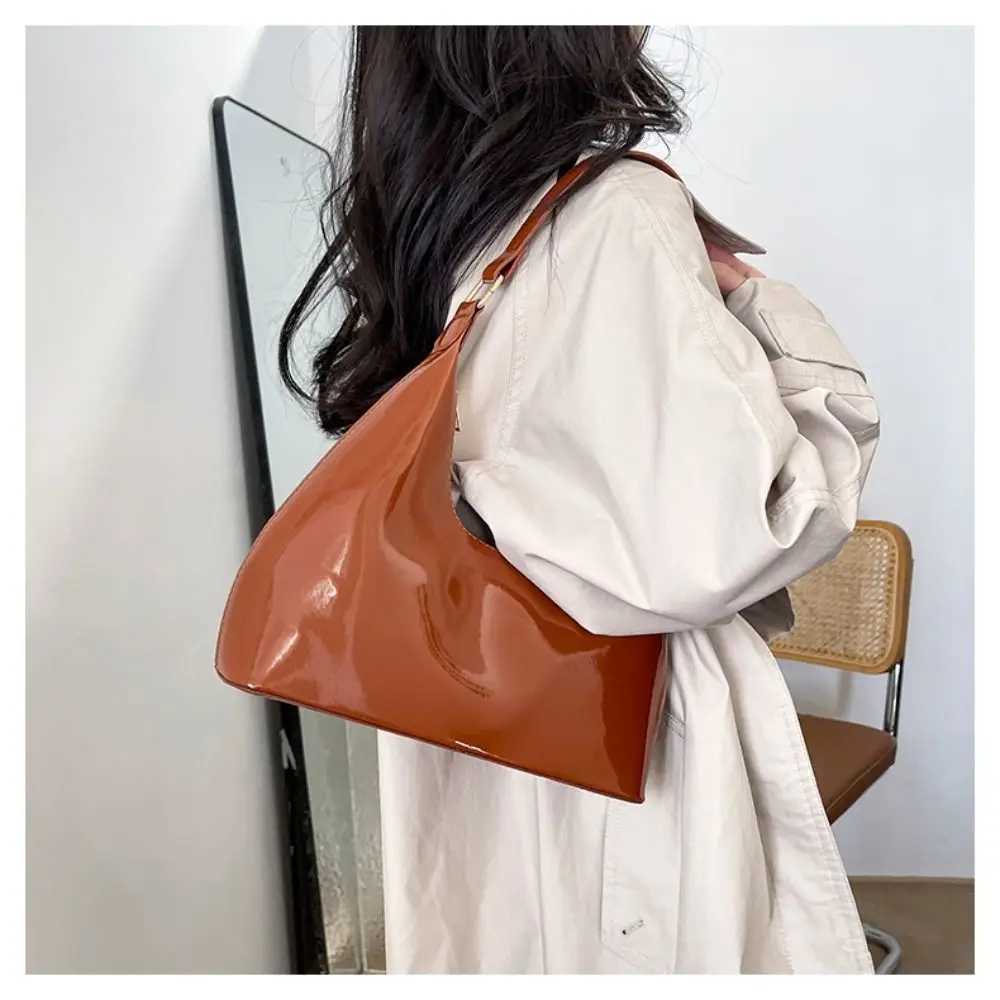 Glossy Shoulder Bag Fashion PU Leather Solid Messenger Bag Purse Women Shoulder Bag Messenger Bag Handbag Y250603