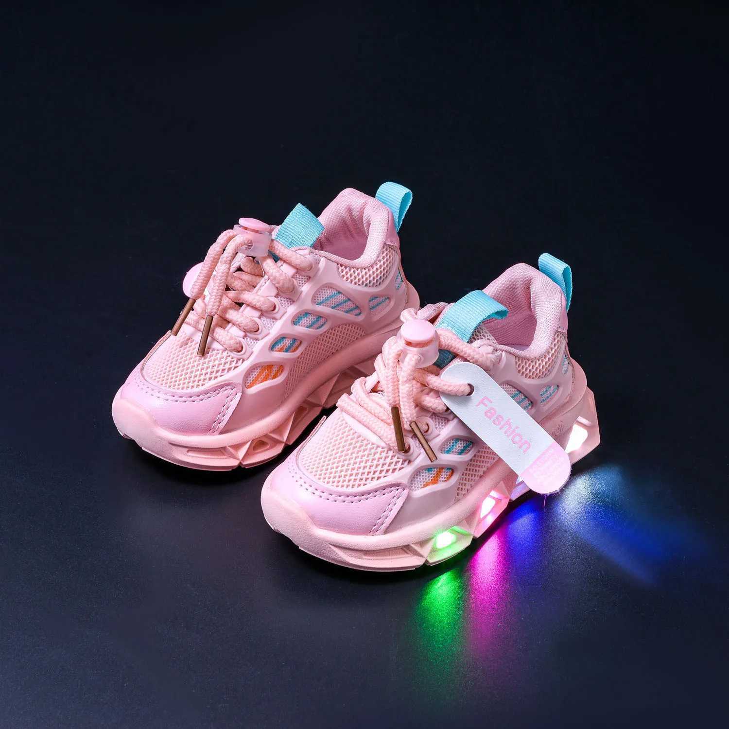 2024 New LED Baby Luminous Shoes Boys Glowing Children Sport Sneakers Kids Girls Anti-slip Toddler Mesh Flats Flash Light Shoes Z250217