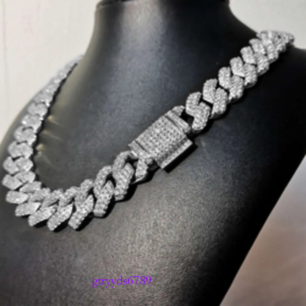 necklace moissanite chain 14k Gold Plated Cz Iced Out Dia Hip Hop Jewelry Necklace Cadena Cubana Men Cuban k Chain