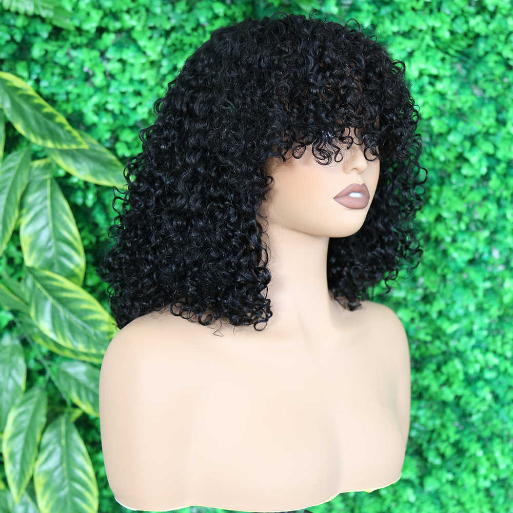 Mayqueen 12Inch Super Double Drawn Vietnamese Wig Luxury Curly Virgin Hair Wig Bang Machine Made Human Hair Bob Wigs For Women