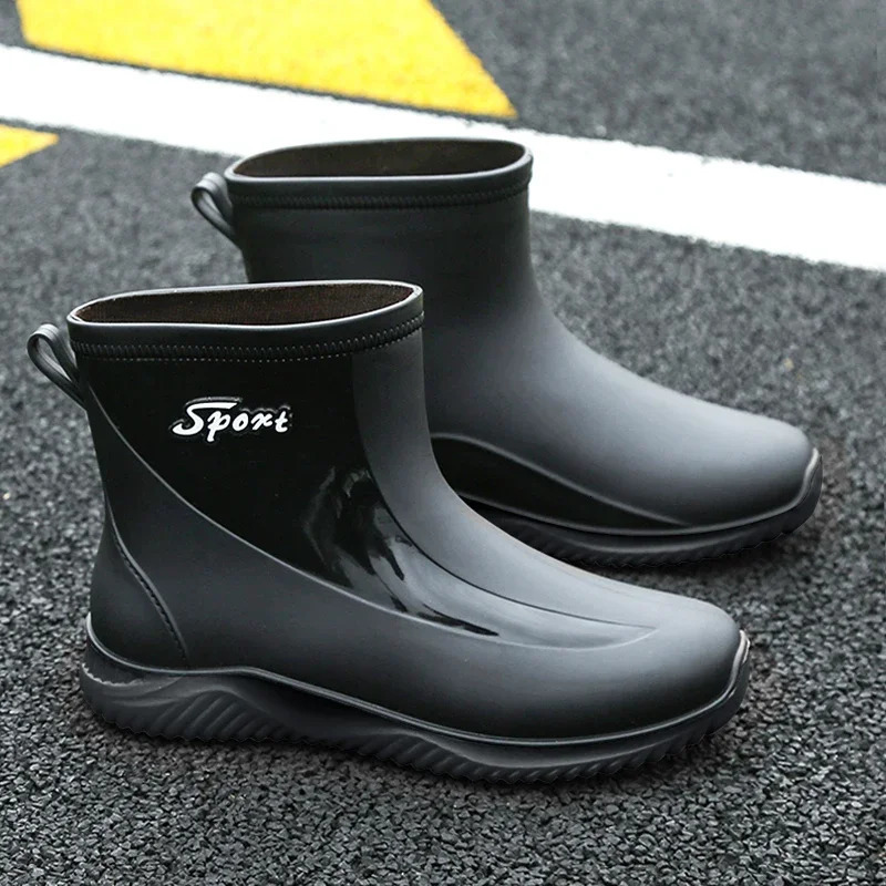 2024 Short Rain Boots for Men Nonslip Wearresistant Rainy Day Outdoor Fishing Rubber Shoes Cotton Waterproof Mens Rain Boots 241115