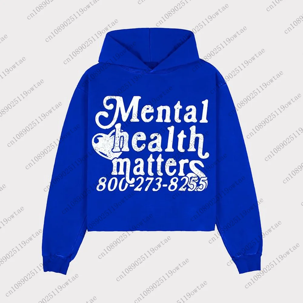 Mental Health Matters Graphic Print Pullover Hoodie Mens Oversized Street Trend Style Hoodie Causal Sweatshirt For