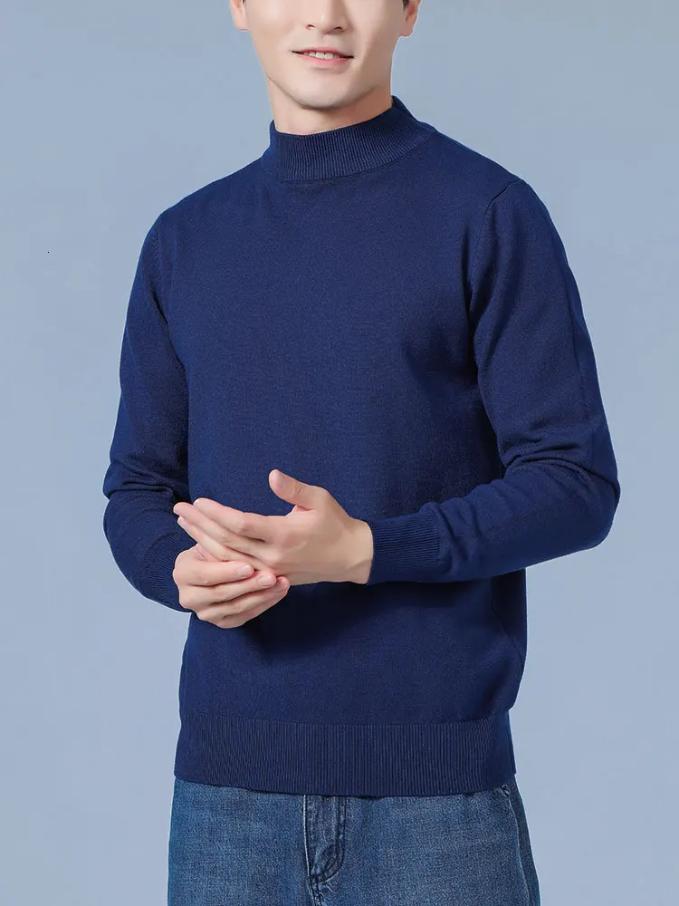 Mens cashmere sweater autumn winter soft warm Jersey jumper drawstring high waist half neck knitted 241115