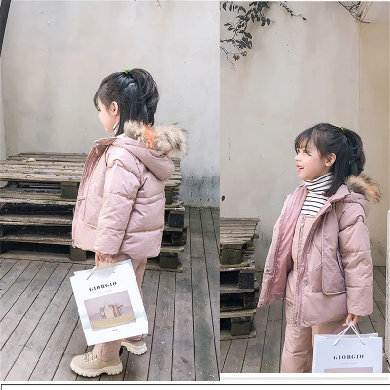 Winter Down Suit Thick Warm Sets Boys Girls Hooded Jackets Overalls 2 Pcs Kids Parka Snow Wear Outfits 2-6 Years 241115