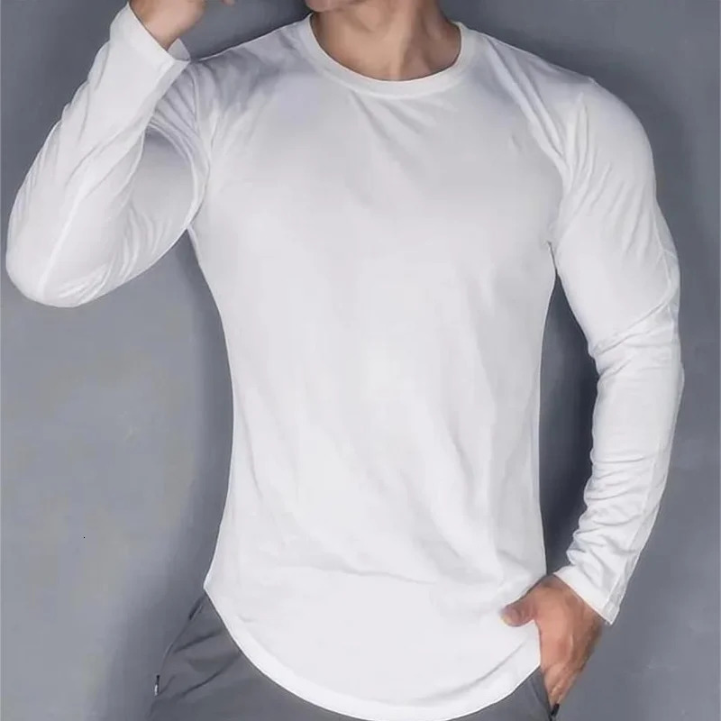 Mens Autumn And Winter Running Sports Fitness Base Tshirt White Leisure Style Long Sleeved Slim 241115