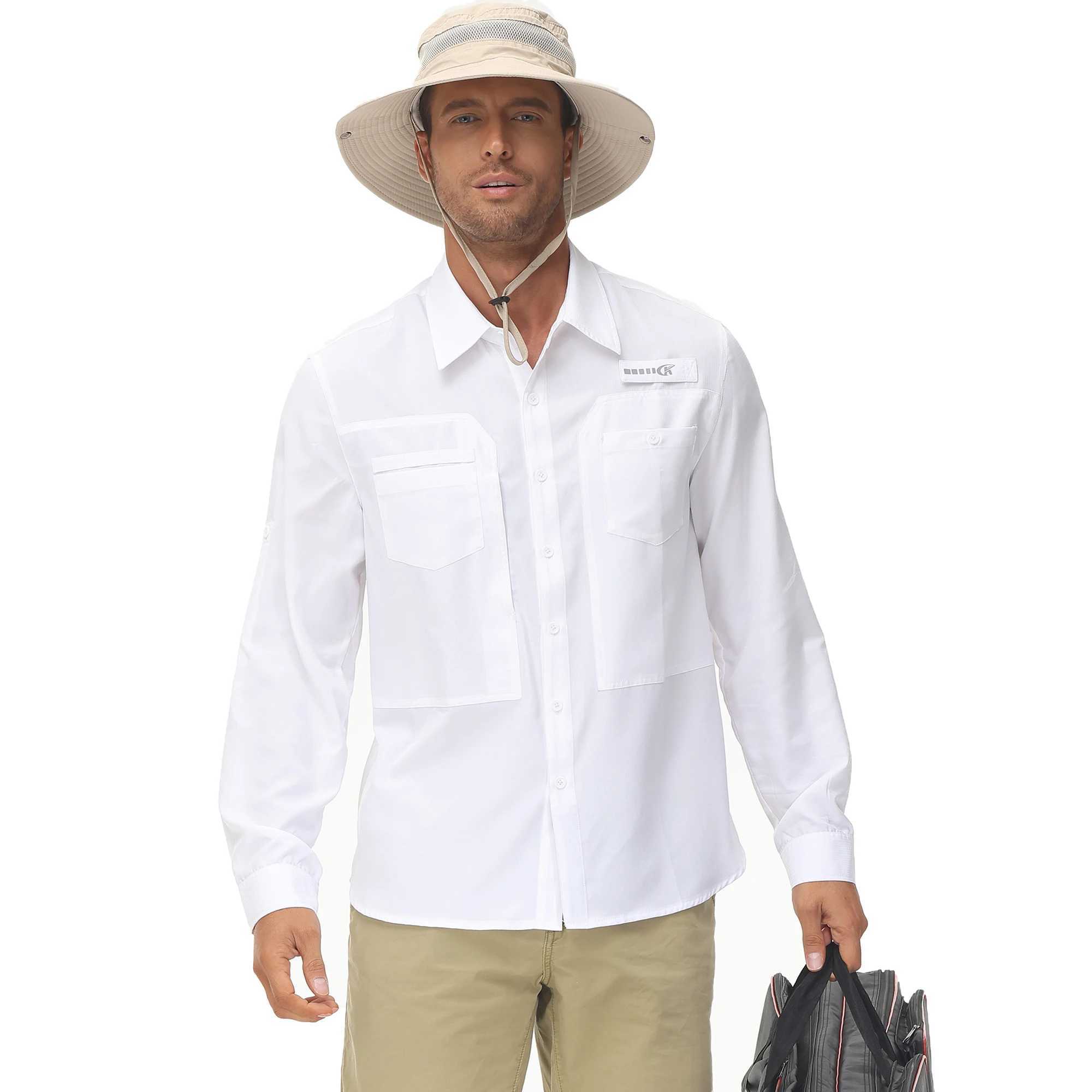 Men's Casual Shirts Mens Fishing Cargo Hiking Shirt Long Sleeve UPF 50+ Button Down Tactical Blouse for Working 240416
