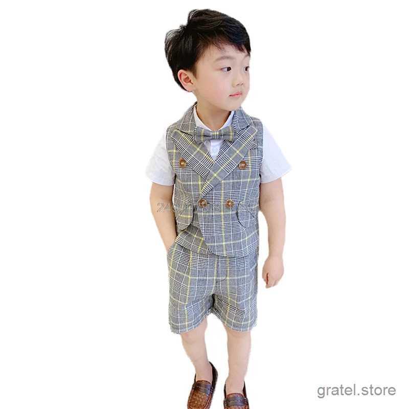 Suits Flower Boys Formal Gentleman Suit Vest +Shorts 2pcs Kids Wedding Clothing Set Children Piano Prom Dance Performance Costume