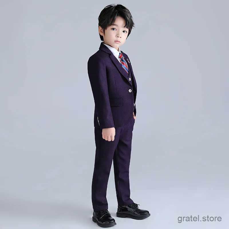 Suits Boys Wedding Suit Kids Formal Jacket Vest Pants Bowtie Tuxedo Photography Set School Children Speech Host Performance Prom Dress