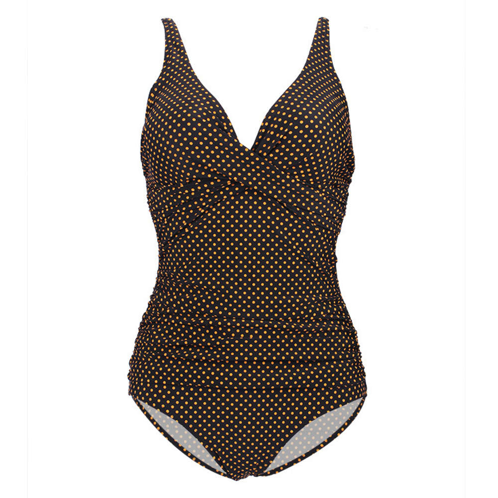 2024New Double Shoulder Pleated Belly Covering Triangle One Piece Swimwear for Swimming Women F41654