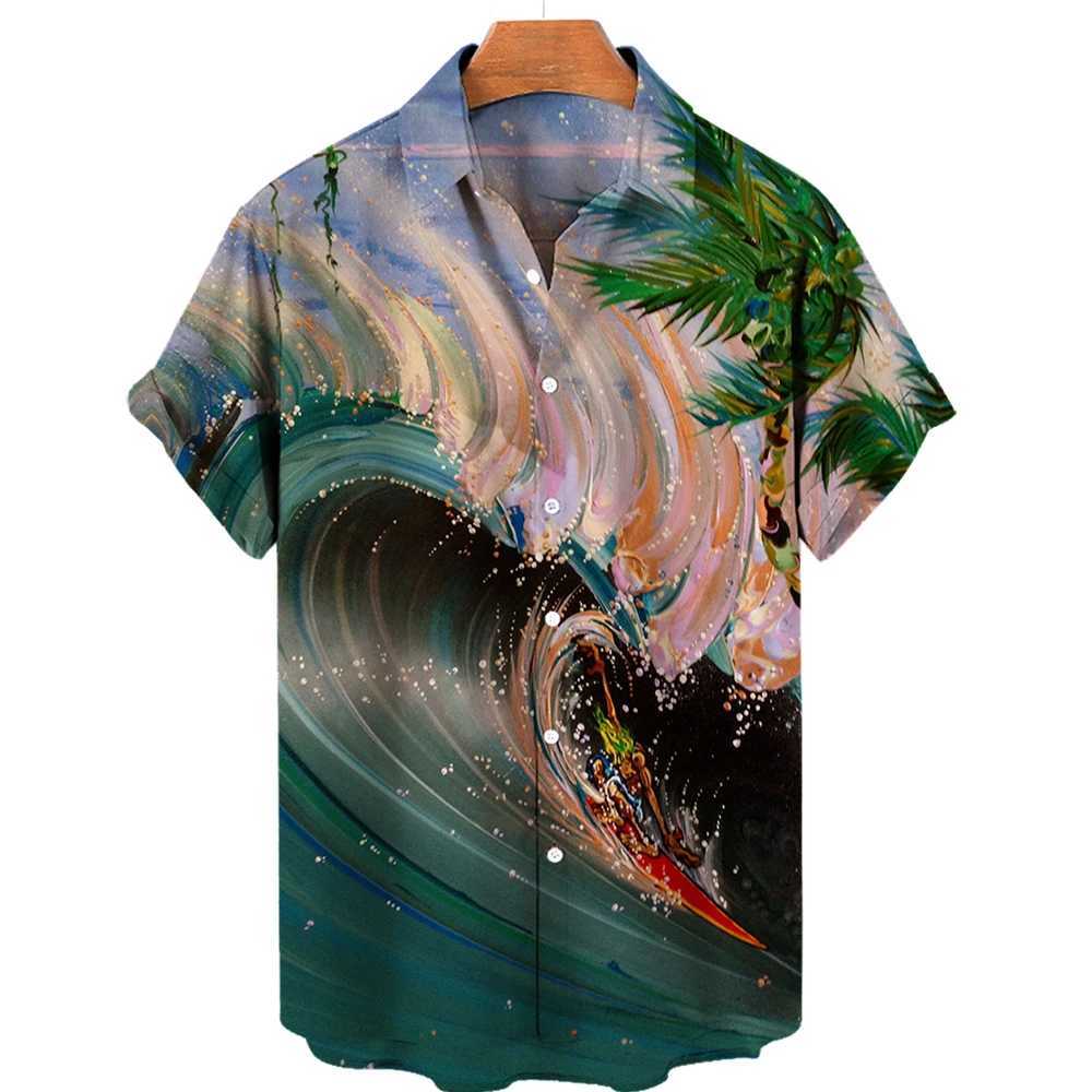 Men's Casual Shirts Summer Shirt Hawaiian For Men Beach Vacation Short Sleeve Tops Mens Blouse Fashion Camisas De Hombre Clothing XL 240416