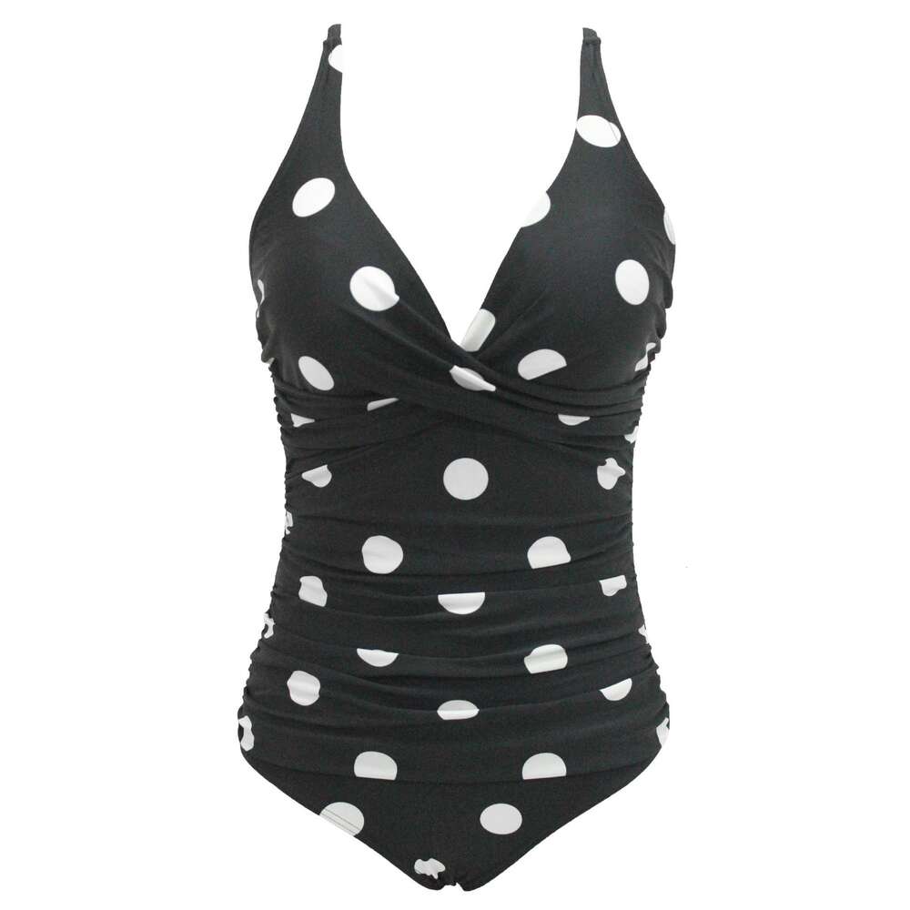 2024New Double Shoulder Pleated Belly Covering Triangle One Piece Swimwear for Swimming Women F41654