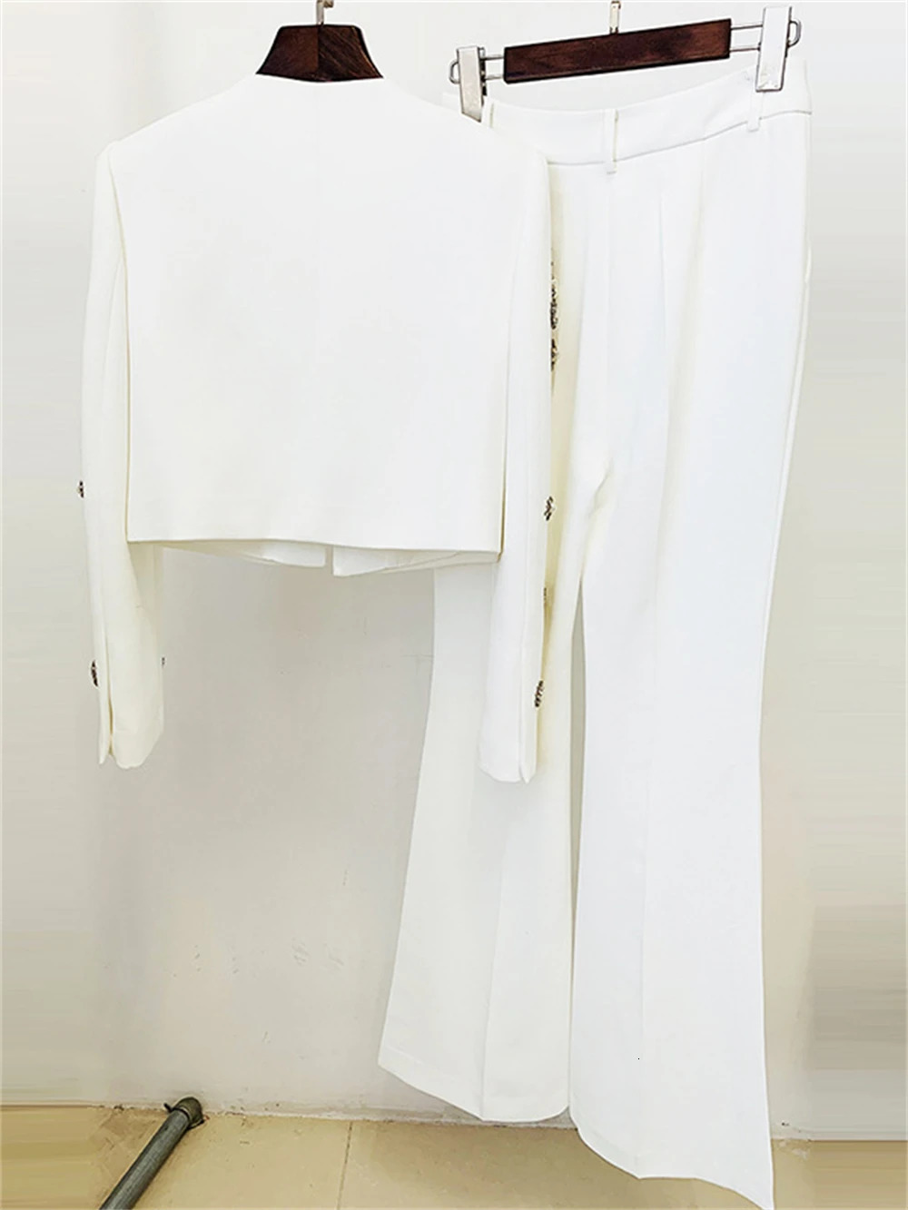 Crystal 2piece ultrathin womens set including short sleeved jacket and glitter pants with side seam handheld Rhinestone tailcoat 241115