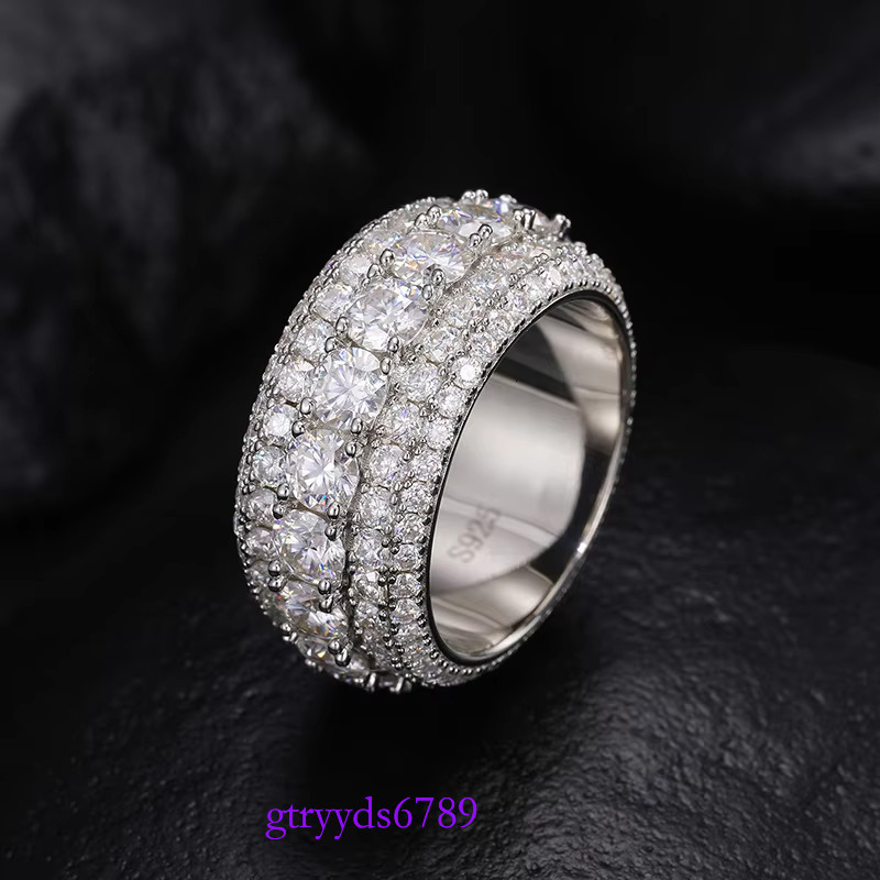 Fine Jewelry Iced Out Hip Hop Cuban k Gold Plated Sterg Sier VVS Moissanite Dia Finger Band Ring For Men