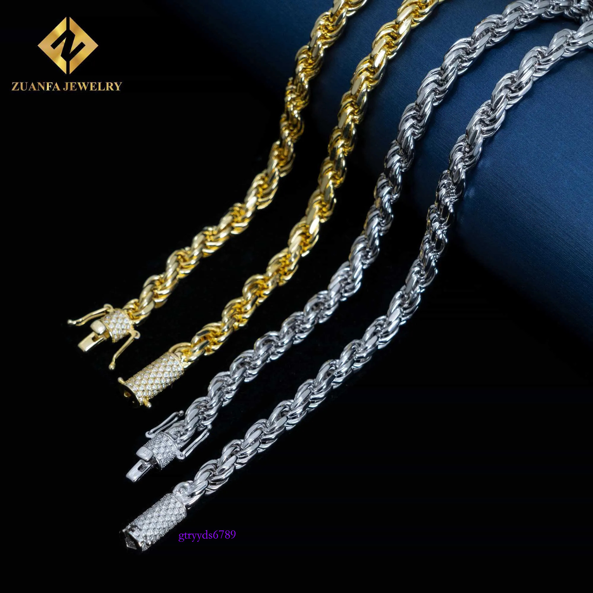 Ready to Ship 6mm Hip Hop Man Necklace Sterg Sier Iced Out Vvs1 Moissanite Dia Lock Gold Rope Chain