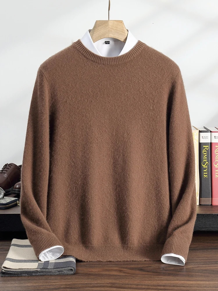Autumn and Winter 100% Cashmere Sweater Mens Round Neck Pullover Solid Color Knitted Young Thick Warm Bottom Shirt 241115