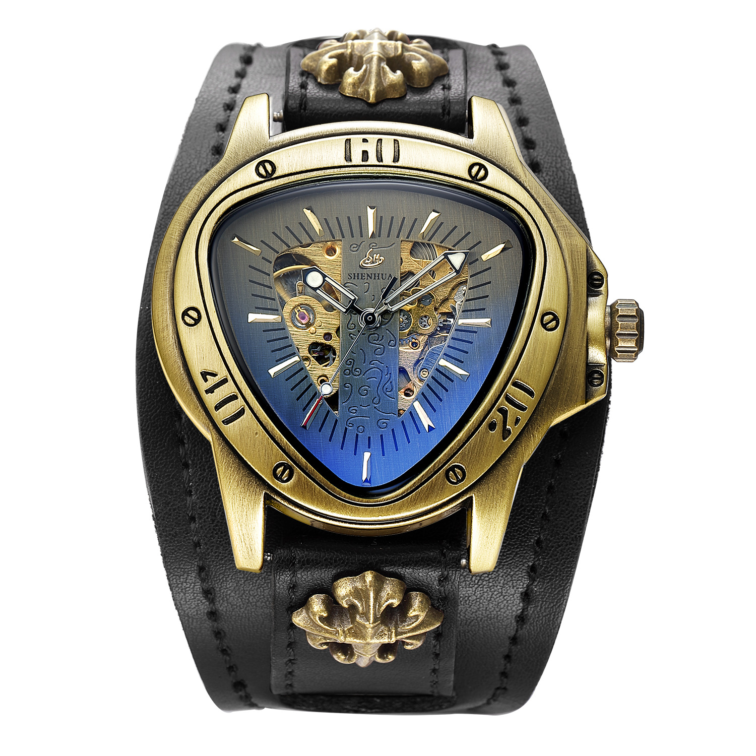 Triangle skeleton men's mechanical watch belt Europe and the United States large dial men's wristwatch dial diameter 41mm thickness 13mm fac