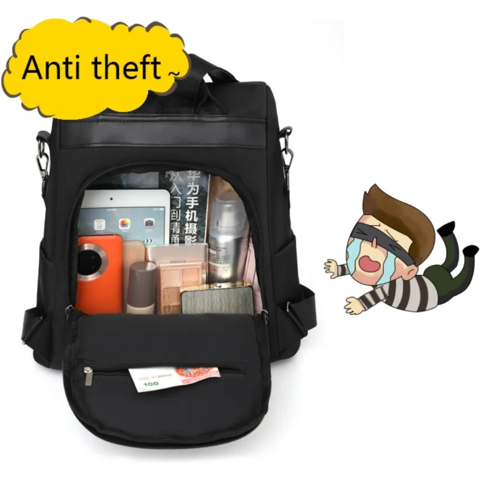 Womens Multifunction Anti Theft Backpack Casual Nylon Solid School Bag for Girls Fashion Detachable Strap Travel Shoulder Bag 241115