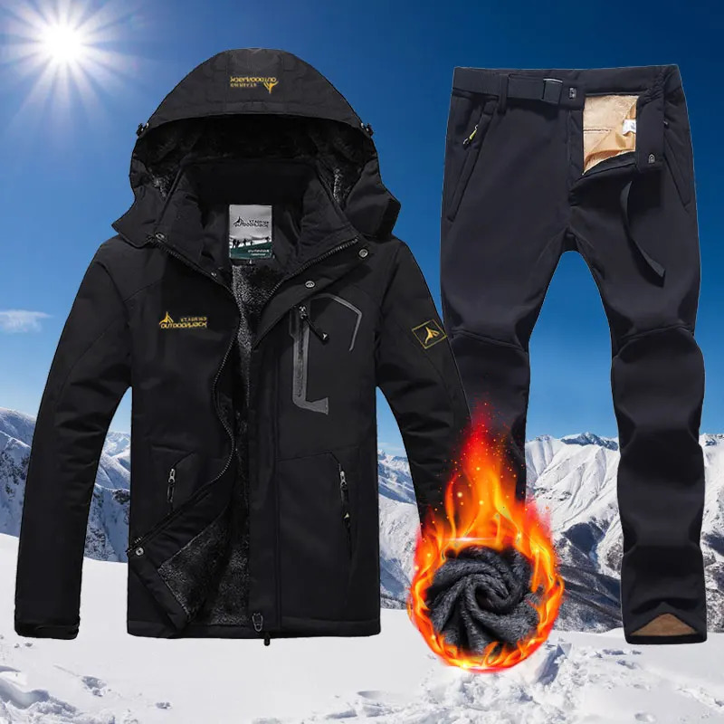 Winter Ski Suit For Men Waterproof Keep Warm Snow Fleece Jacket Pants Windproof Outdoor Mountain Snowboard Wear Set Ski Outfit 241116