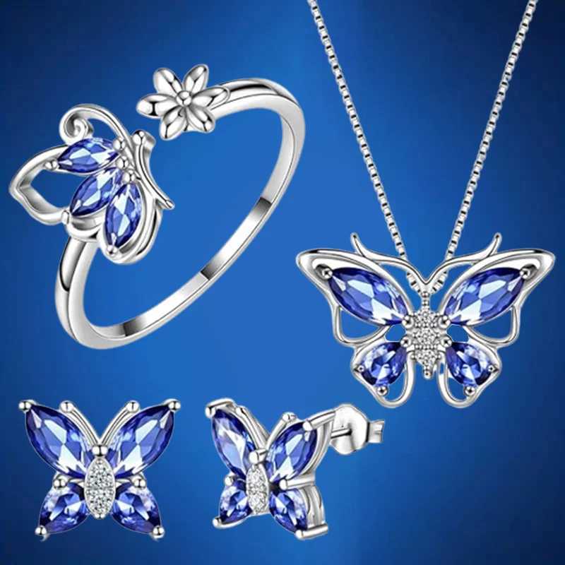 Butterfly Birth Stone Pendant Necklace/Earrings/Rings Wedding Anniversary Gift Jewelry Set X241116