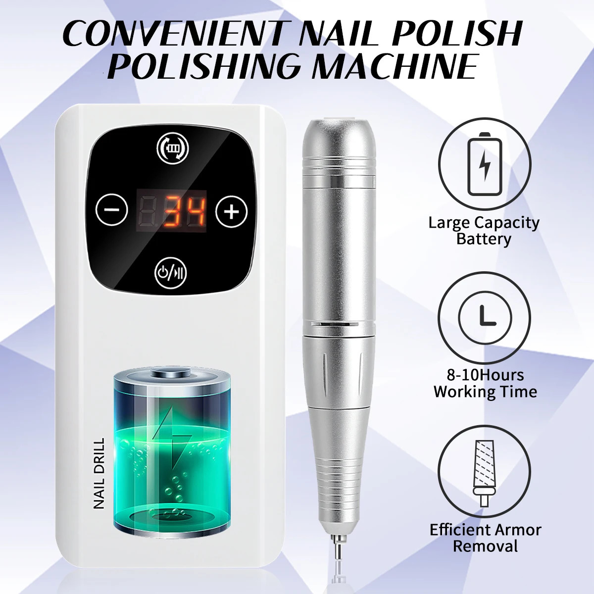 2 in 1 Wireless Nail Drill Machine 450000RPM Nail Gel File Polisher UV Nail Lamp Drying Function Rechargeable For Nails Manicure 241115