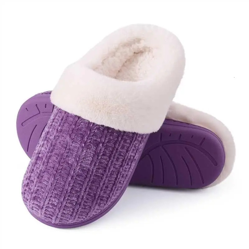 Shevalues Knit Plush Slippers Memory Foam Fuzzy Slippers Furry Fluffy Slides AntiSkid Rubber Sole Winter House Cotton Slippers 241115