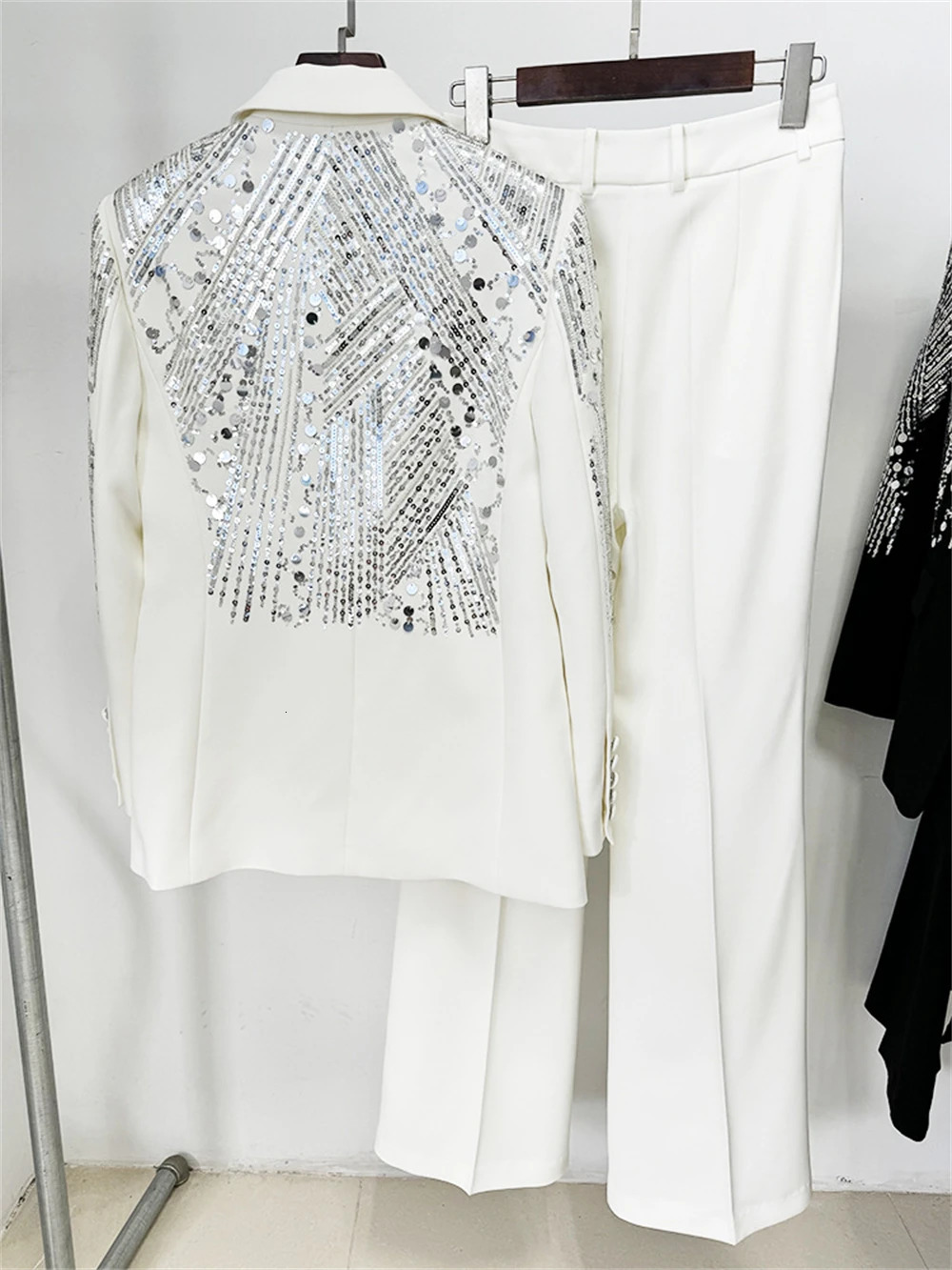 Celebrity sequin set womens single button long sleeved fashionable evening dress jacket 241115