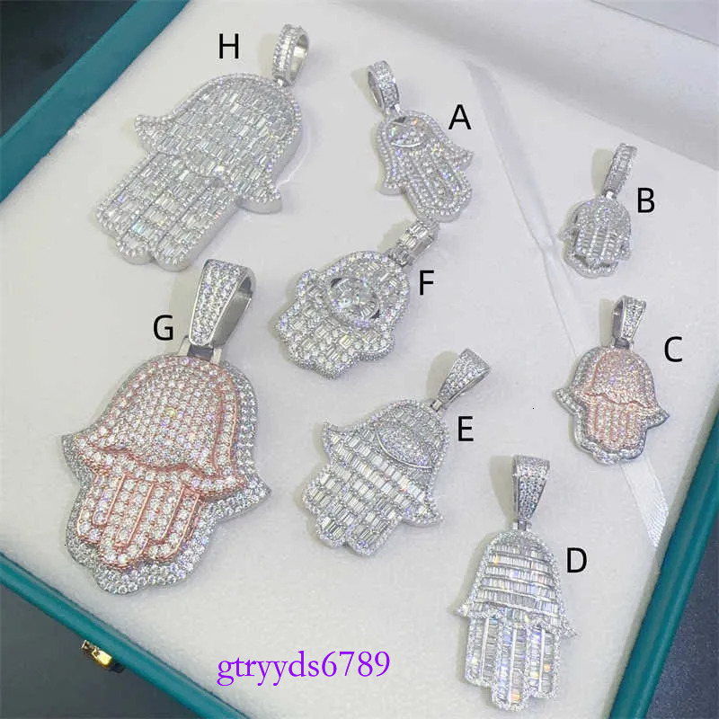 Hip Hop Jewelry Sterg Sier VVS Moissanite Iced Out Hamsa Hand Pendant for Men Pass Dias Tester with GRA Certificate