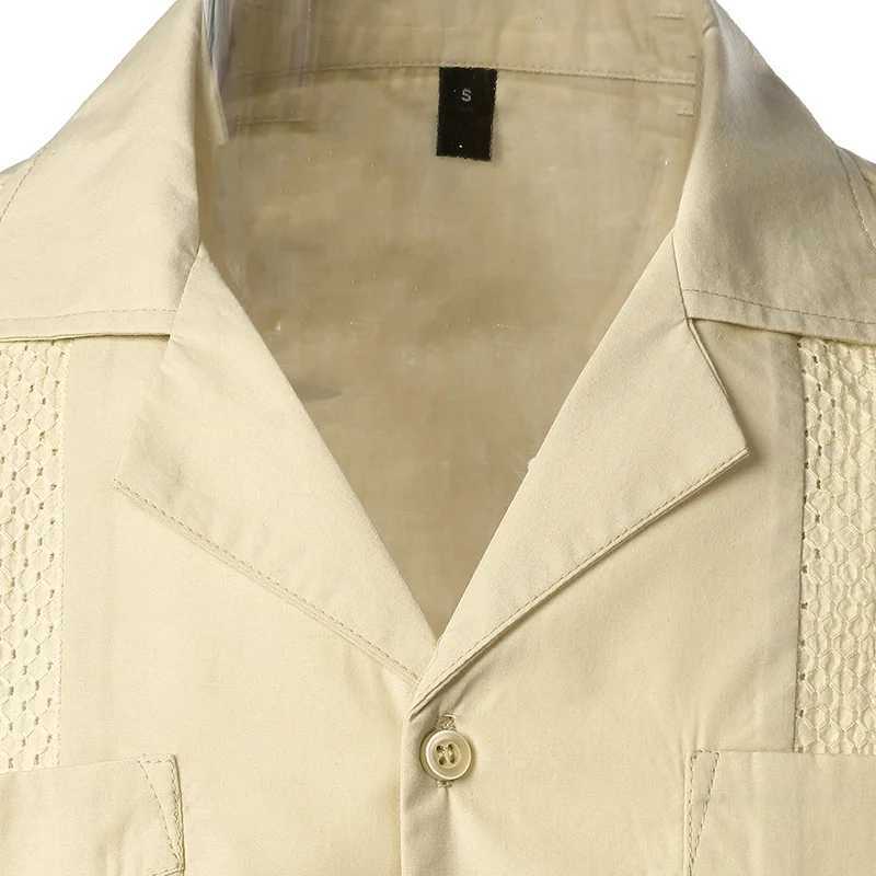 Men's Casual Shirts White Cuban Camp Guayabera Shirt Men Stylish Embroidered Woven Button-Down Mens Mexican Caribbean Style Beach 2XL 240416