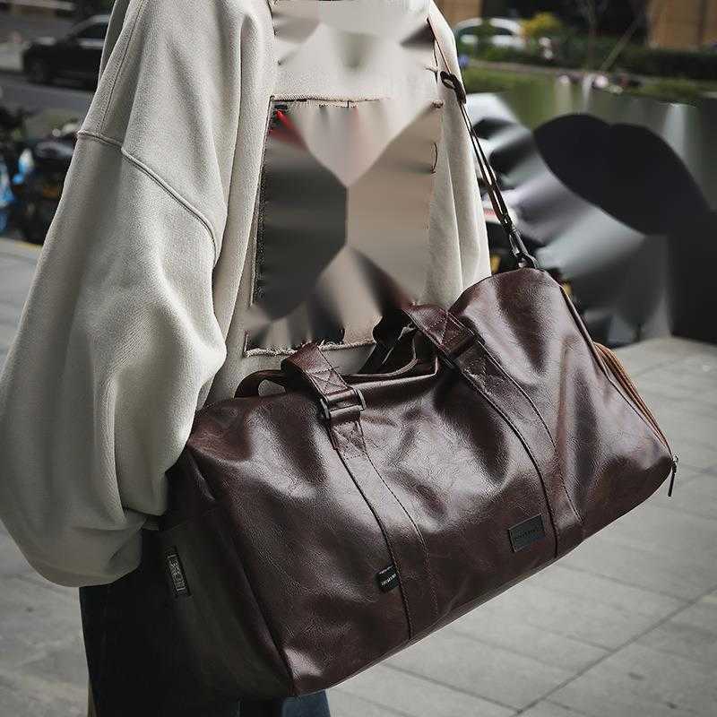 Korean Leather Mens Crossbody Fitness Bag Large Capacity Business Travel Luggage Bag Short Distance Travel Bag Womens Bag