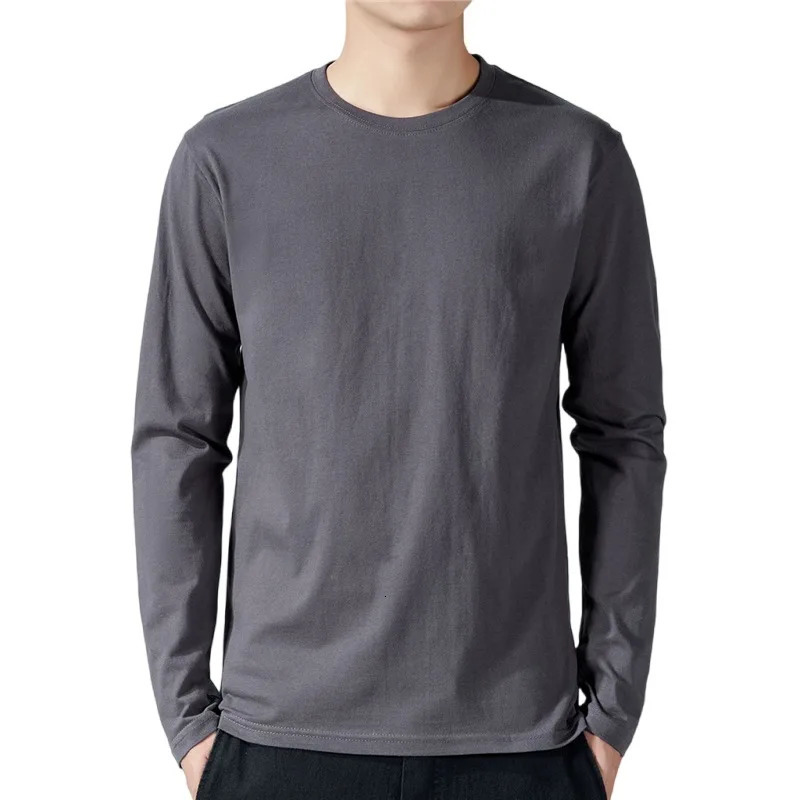 T Shirt For Men Cotton Long Sleeve Tshirts Solid Color Mens Clothing Full Length Spring And Autumn Undershirts 241108