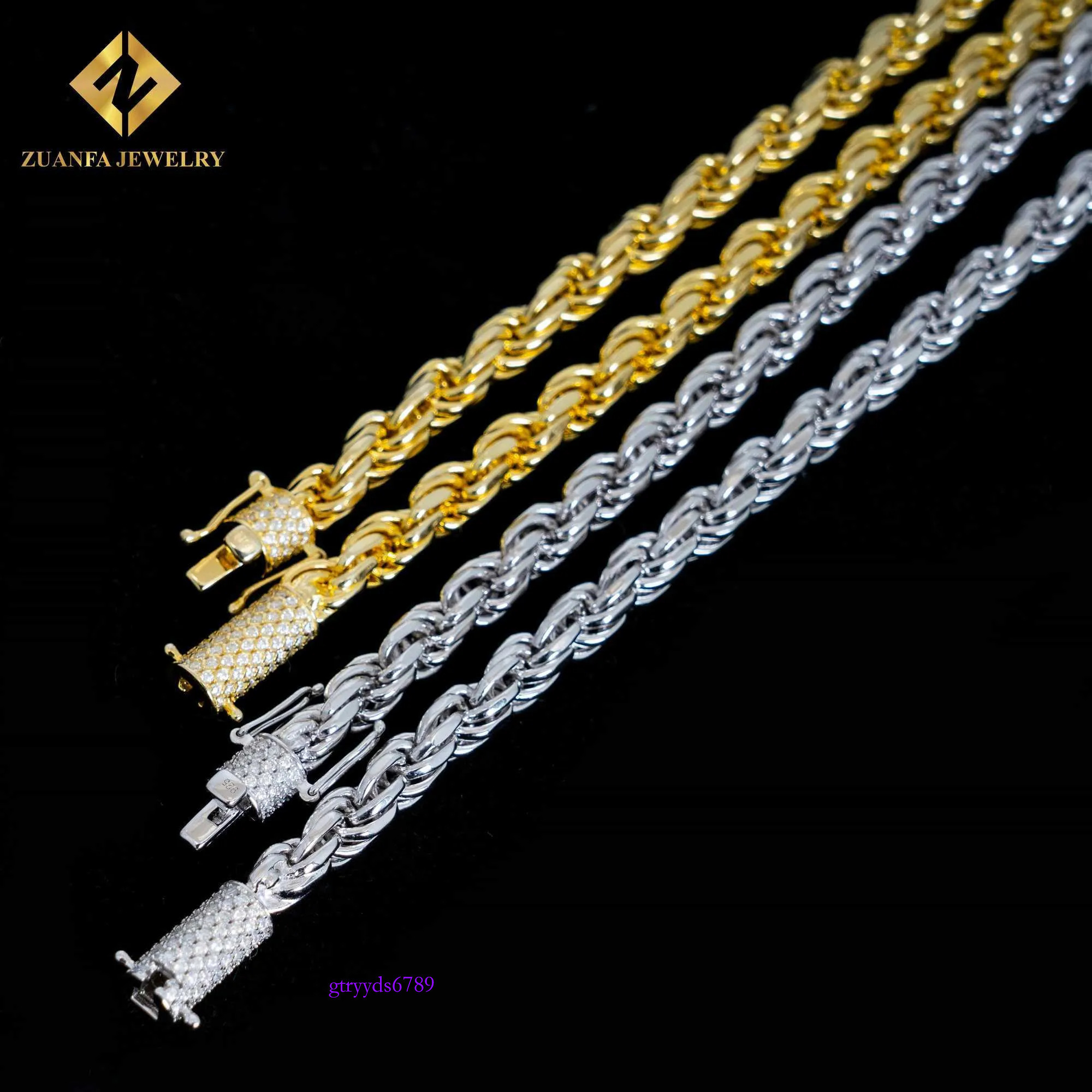 Ready to Ship 6mm Hip Hop Man Necklace Sterg Sier Iced Out Vvs1 Moissanite Dia Lock Gold Rope Chain