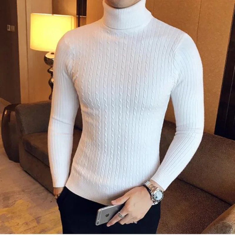 Korean ultra-thin solid color turtle neck sweater mens winter long sleeved warm knit sweater classic solid color casual bottom sweater 241112