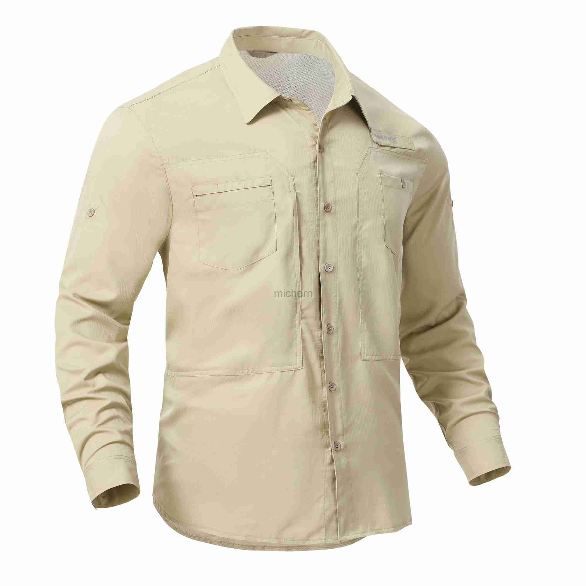 Men's Casual Shirts Mens Fishing Cargo Hiking Shirt Long Sleeve UPF 50+ Button Down Tactical Blouse for Working 240416