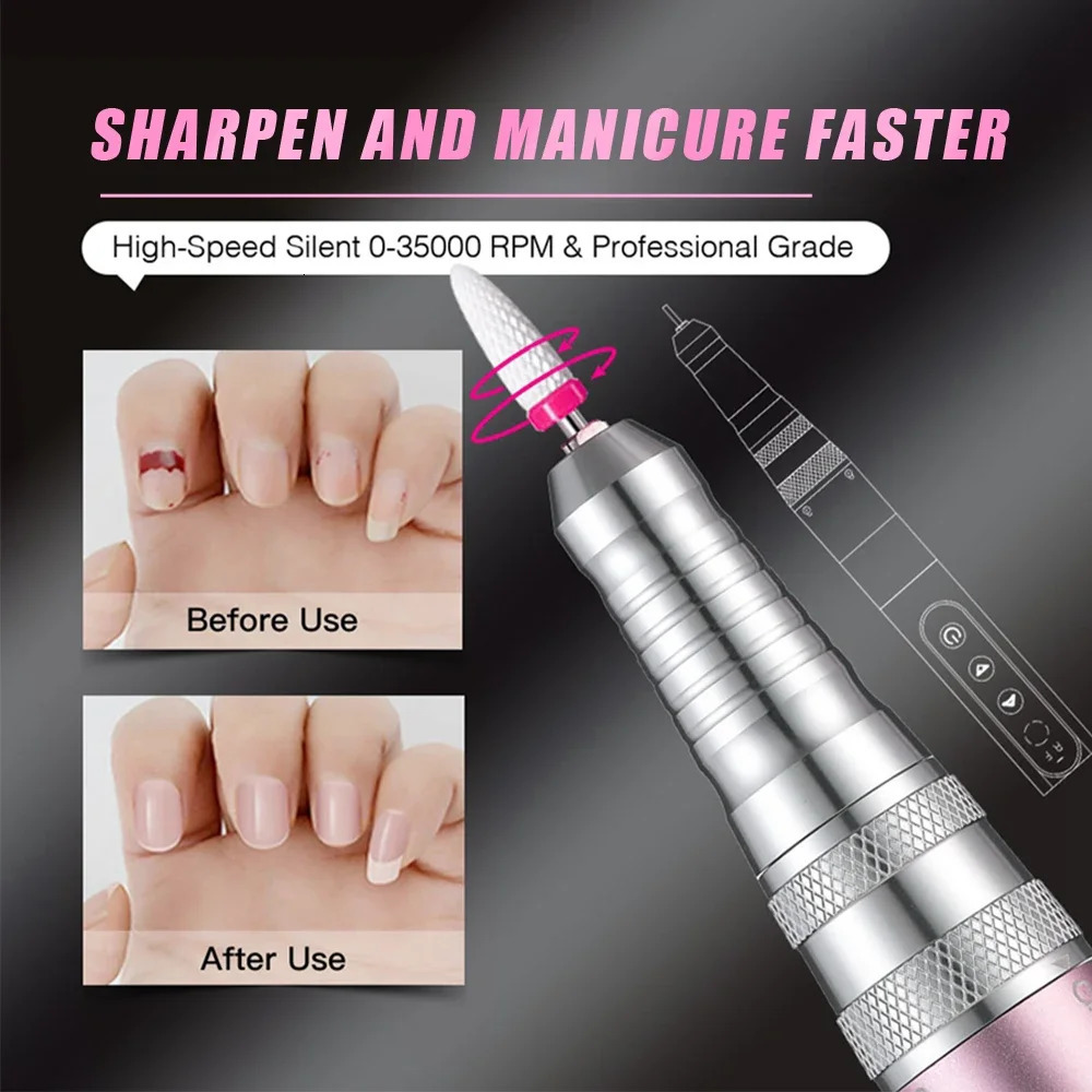 35000RPM Nail Drill Machine Professional Electric Nail Sander Polisher Cordless Nail File For Acrylic Gel Nails Nail Tools 241115