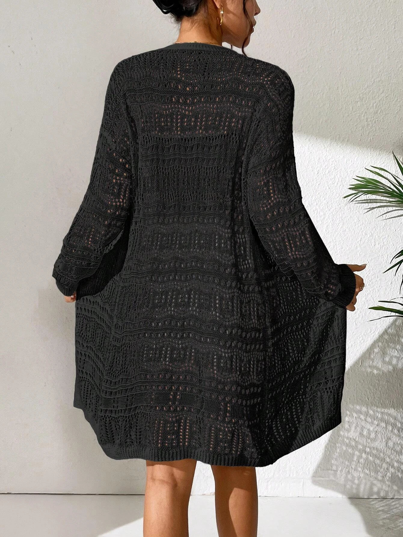 Polyester 10000 solid color knitted cardigan with sun shading and loose fitting fashion mid length elegant sweater 241108
