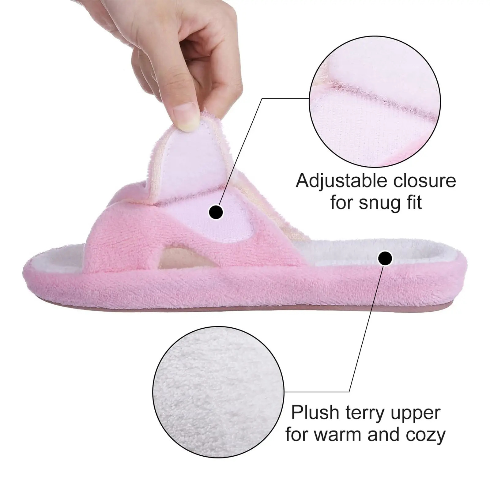 Shevalues Open Toe Cotton Slippers For Women Indoor Fuzzy House Slides With Adjustable Strap Home Nonslip Flat Cotton Slippers 241115