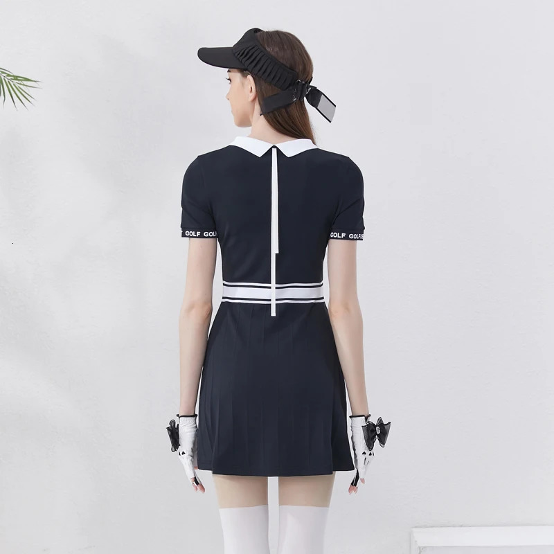 Sytle Golf Womens Kniteed Dress with Lapel Slim Fit Causal Sportswear Skirt Tennis Clothing 240416
