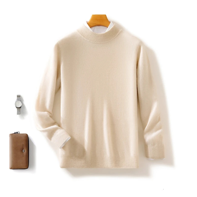 Autumn and Winter Wool Pullover Sweater Cashmere Shirt Mens Half High Collar Long Sleeve Loose Knitted Bottom 241115