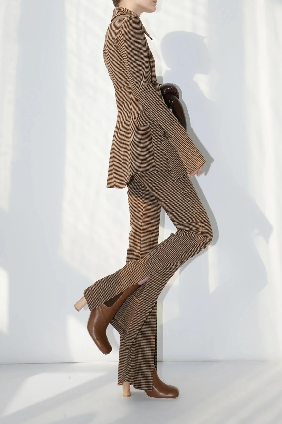 DEAT Autumn Womens Fashion Collar Slimming Long Sleeve Coat and High Straight Plain Pants 17A701 241115