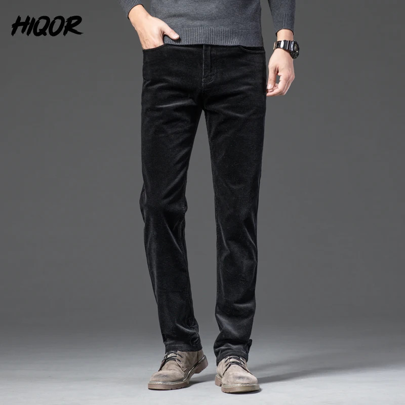 HIQOR Mens Winter Wool Warm Corduroy Pants Casual Bag Cotton Business Straight Work Clothes 241115