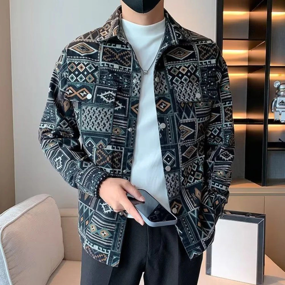 With Print Trendy Denim Jackets Man Autumn Of Fabric Aesthetic Menswear Casual Cowboy Coat For Men Korean Popular Clothes Y2k.