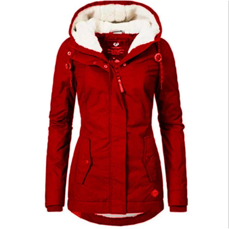 Customizable UZZDSS Midlength plain parka Winter Women Warm Parkas Hooded Thick Plush Coats 241115