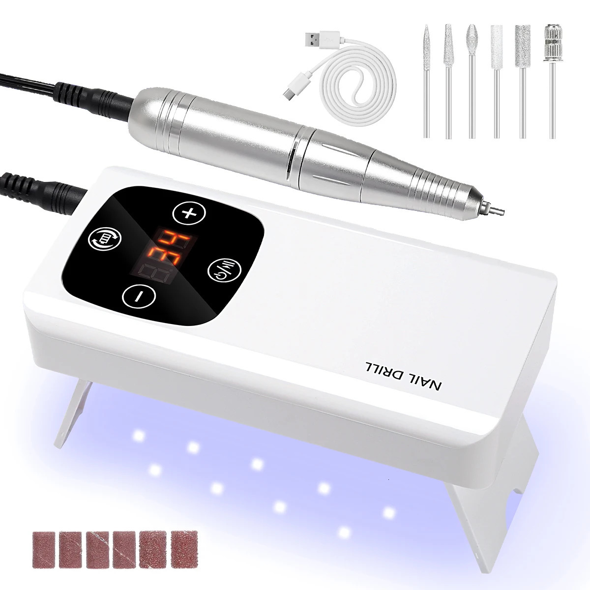 2 in 1 Wireless Nail Drill Machine 450000RPM Nail Gel File Polisher UV Nail Lamp Drying Function Rechargeable For Nails Manicure 241115