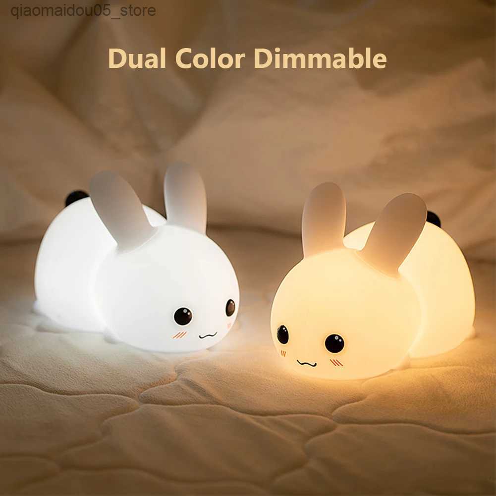 Lamps Shades Bunny Night Lights For Kids Two tone USB charging remote control touch bedside lights Baby daycare cute things Q240417