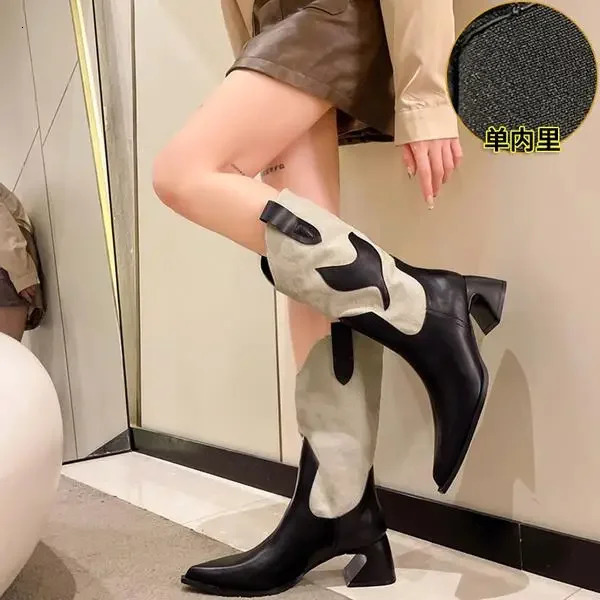 Pointy Boot Denim Womens Shoes Winter Shoes Sexy Thick High Heels Boots Pointe Denim Over the Knee 241115