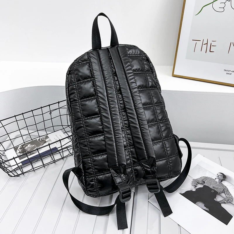 Casual Female Backpack Fashion Women School Bag Rucksack Large Capacity Space Cotton Quilted Plaid Travel Shoulder Bags For Girl 241115