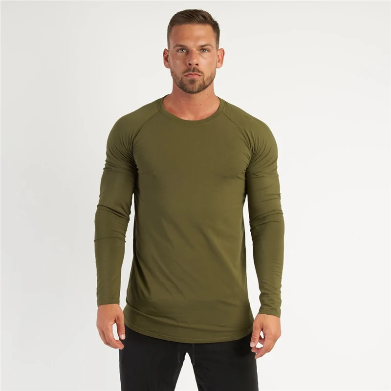Spring Autumn Slim Fit Cotton Fitness Long Sleeve T Shirt Men Sports TShirt Oneck Running Tee Gym Bodybuilding Tshirt 241115