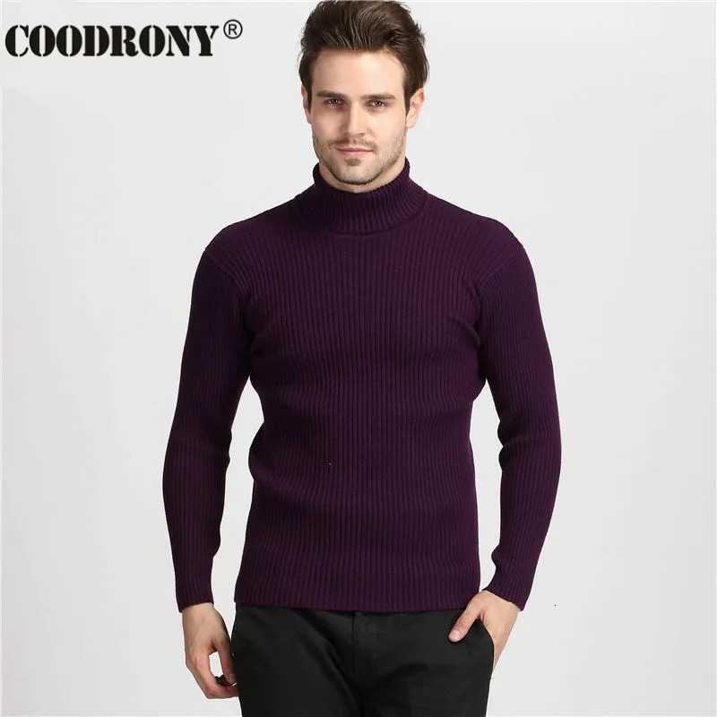 COODRONY Winter Thick Warm Cashmere Sweater Mens Turtle Neck Ultra Thin Fit Pulling Flower Classic Wool Knitted 241115