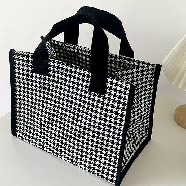 Designer Fashion Thousand Bird Grid Large Capacity Canvas Waterproof Handbag Portable Shopping Open Outing Tote Bag