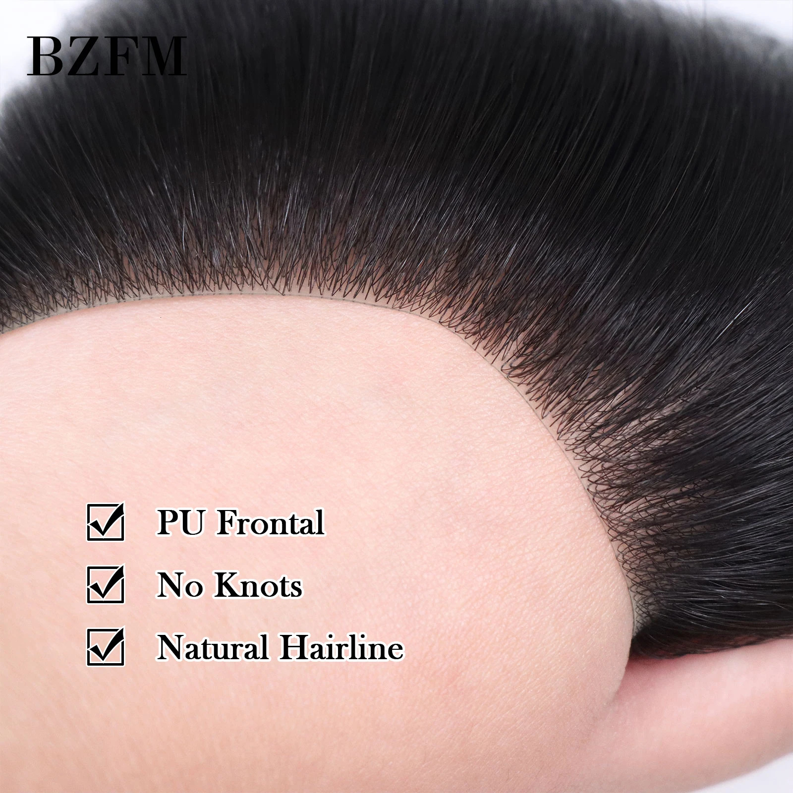 Black Color Straight Hair V Style Frontal Hairline For Men High Density 100% Human Remy Hair PU Skin Mens Capillary Prosthesis 241115